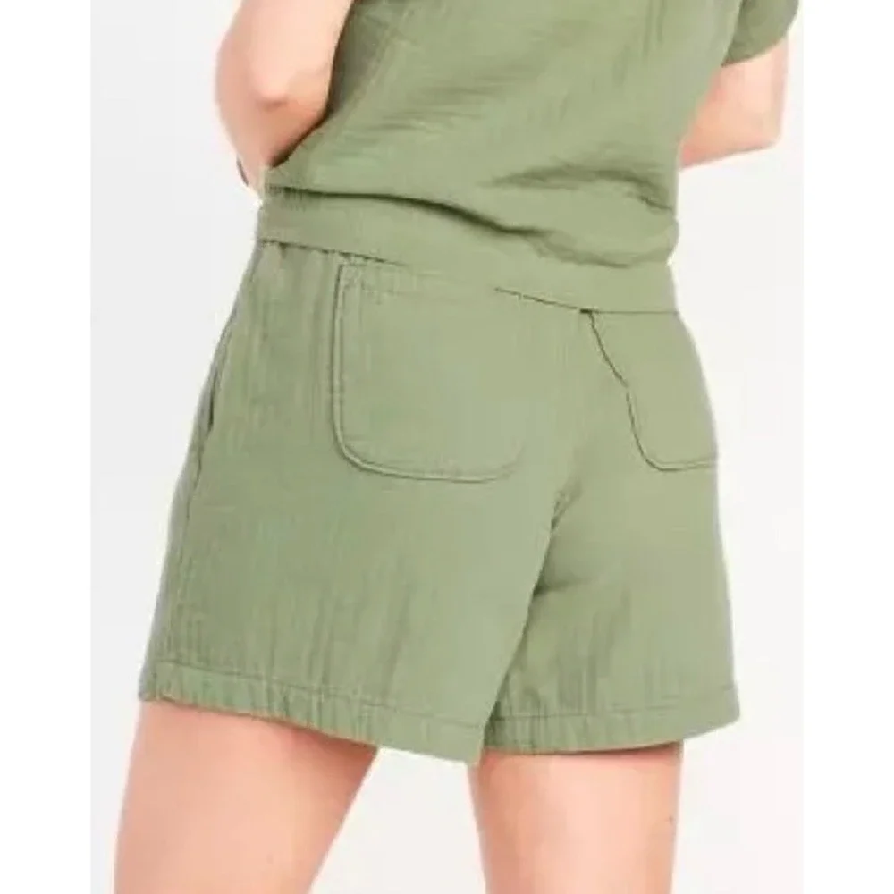Old Navy Gauze Pull On Shorts Womens XL Olive Green Drawstring Cotton Casual NWT